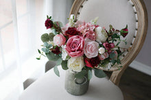 Load image into Gallery viewer, Free-Form Bridal Bouquet in Burgundy, Mauve & Dusty Pink, Deluxe Faux Wedding Bouquet