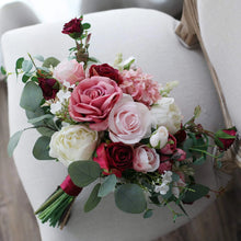 Load image into Gallery viewer, Free-Form Bridal Bouquet in Burgundy, Mauve & Dusty Pink, Deluxe Faux Wedding Bouquet