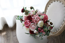 Load image into Gallery viewer, Free-Form Bridal Bouquet in Burgundy, Mauve & Dusty Pink, Deluxe Faux Wedding Bouquet