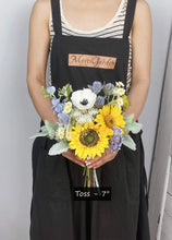 Load image into Gallery viewer, Free-Form Toss Bouquet in Sunflower & Thistle, Boho Wedding Bouquet with Wildflowers