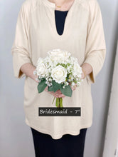 Load image into Gallery viewer, Rose & Baby's Breath - Round Bridesmaid Bouquet in White & Ivory, Rustic Wedding Flower