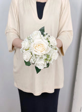 Load image into Gallery viewer, Rose & Baby's Breath - Round Bridesmaid Bouquet in White & Ivory, Rustic Wedding Flower