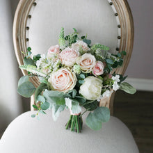 Load image into Gallery viewer, Round Bridal Bouquet in Blush & Peach, Deluxe Silk Wedding Bouquet