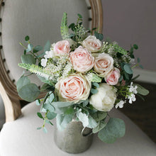 Load image into Gallery viewer, Round Bridal Bouquet in Blush & Peach, Deluxe Silk Wedding Bouquet