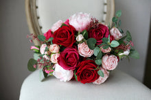 Load image into Gallery viewer, Round Bridal Bouquet in Burgundy & Blush, Deluxe Silk Wedding Bouquet