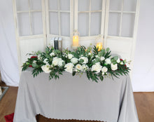 Load image into Gallery viewer, Wedding Arch Flowers & Table Runner in White and Forest Green Rose