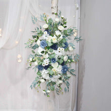 Load image into Gallery viewer, Wedding Arch Flowers in Dusty Blue & Navy, Elegant Ceremony Backdrop Décor
