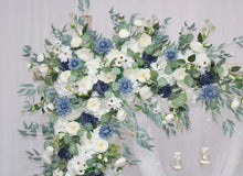 Load image into Gallery viewer, Wedding Arch Flowers in Dusty Blue & Navy, Elegant Ceremony Backdrop Décor