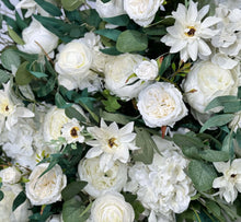 Load image into Gallery viewer, Wedding Arch Flowers in White and Sage with Daisies, Corner Swag for Elegant Decor