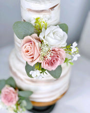 Load image into Gallery viewer, Wedding Cake Topper Flowers in Dusty Pink & White, Set of 2 Floral Party Cake Decoration
