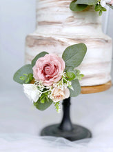 Load image into Gallery viewer, Wedding Cake Topper Flowers in Dusty Pink & White, Set of 2 Floral Party Cake Decoration