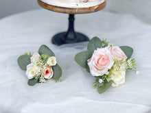 Load image into Gallery viewer, Wedding Cake Topper Flowers in Ivory & Blush, Set of 2 Floral Party Cake Decoration