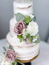 Load image into Gallery viewer, Wedding Cake Topper Flowers in Mauve & White, Set of 2 Floral Party Cake Decoration