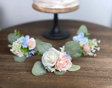 Load image into Gallery viewer, Wedding Cake Topper Flowers in Pink & Blue, Set of 3 Floral Party Cake Decoration