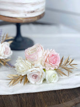 Load image into Gallery viewer, Wedding Cake Topper Flowers in Pink & Gold, Set of 2 Floral Cake Decoration