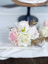 Load image into Gallery viewer, Wedding Cake Topper Flowers in Pink & Gold, Set of 2 Floral Cake Decoration