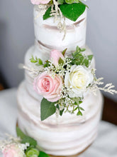 Load image into Gallery viewer, Wedding Cake Topper Flowers in White & Pink, Set of 3 Floral Cake Decoration