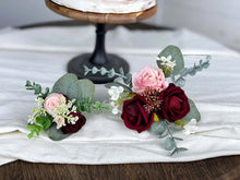 Load image into Gallery viewer, Wedding Cake Topper in Burgundy & Pink, Set of 2 Floral Cake Decoration