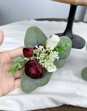 Load image into Gallery viewer, Wedding Cake Topper in Burgundy & White, Set of 2 Floral Party Cake Decoration