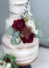 Load image into Gallery viewer, Wedding Cake Topper in Burgundy & White, Set of 2 Floral Party Cake Decoration