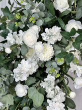 Load image into Gallery viewer, Wedding Arch & Aisle Flowers in White and Forest Green, Rustic Swag Décor