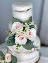 Load image into Gallery viewer, Wedding Cake Topper Flowers in Dusty Pink & White, Set of 2 Floral Party Cake Decoration