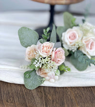Load image into Gallery viewer, Wedding Cake Topper Flowers in Dusty Pink & White, Set of 2 Floral Party Cake Decoration