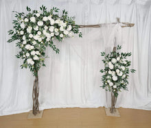 Load image into Gallery viewer, White and Forest Green Wedding Arch Flowers, Rustic Ceremony Décor