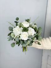 Load image into Gallery viewer, White and Greenery - Boho Bridal Bouquet,Bridesmaid Bouquet, Made with Artificial Rose, Peony, Ranunculus, Baby&#39;s Breath and Eucalyptus
