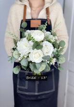 Load image into Gallery viewer, White and Greenery - Boho Bridal Bouquet,Bridesmaid Bouquet, Made with Artificial Rose, Peony, Ranunculus, Baby&#39;s Breath and Eucalyptus
