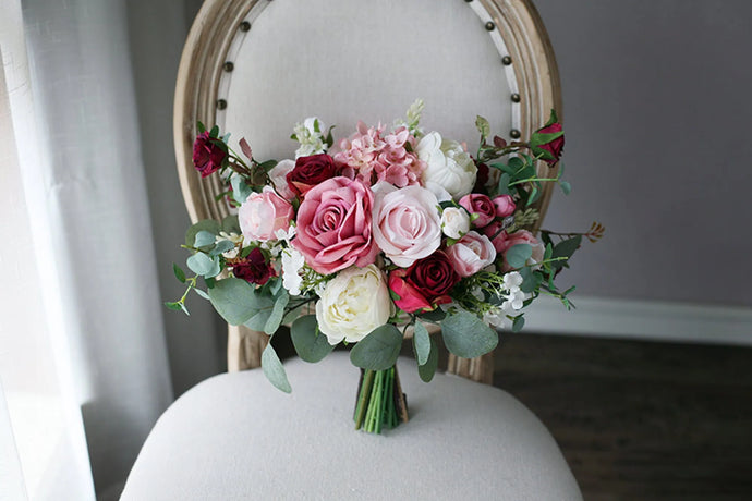 Free-Form Bridal Bouquet in Burgundy, Mauve & Dusty Pink, Deluxe Faux Wedding Bouquet