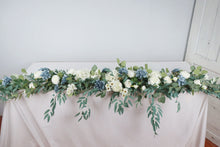 Load image into Gallery viewer, Dusty Blue - Flower Runner, Fireplace Decor, Head Table Decor, Wedding Table Centerpieces, Sweetheart Table Decor, Garland Runner
