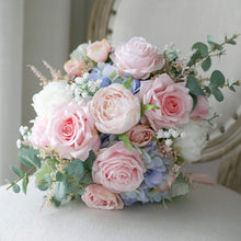 Load image into Gallery viewer, Round Bridal Bouquet in Blue &amp; Blush, Deluxe Faux Wedding Bouquet
