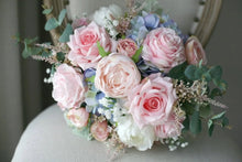 Load image into Gallery viewer, Round Bridal Bouquet in Blue &amp; Blush, Deluxe Faux Wedding Bouquet
