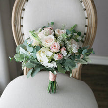 Load image into Gallery viewer, Round Bridal Bouquet in Blush &amp; Peach, Deluxe Silk Wedding Bouquet
