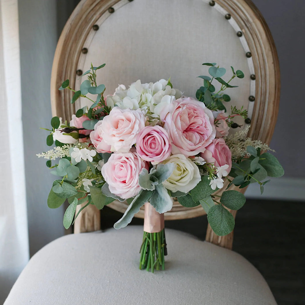 Round Bridal Bouquet in Blush & White, Classic Austin Roses Wedding Bouquet