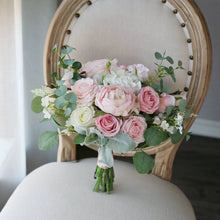 Load image into Gallery viewer, Round Bridal Bouquet in Blush &amp; White, Classic Austin Roses Wedding Bouquet
