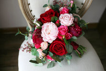 Load image into Gallery viewer, Round Bridal Bouquet in Burgundy &amp; Blush, Deluxe Silk Wedding Bouquet
