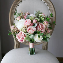 Load image into Gallery viewer, Round Bridal Bouquet in Dusty Pink and Blush, Dreamy Artificial Wedding Bouquet
