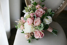 Load image into Gallery viewer, Round Bridal Bouquet in Dusty Pink and Blush, Dreamy Artificial Wedding Bouquet
