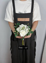 Load image into Gallery viewer, Round Bridal Bouquet in White &amp; Greenery, Boho Wedding Bouquet with Baby&#39;s Breath &amp; Rose Leaves
