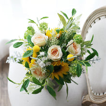 Load image into Gallery viewer, Sunflower Free-Form Bridal Bouquet, Rustic Wedding Bouquet with Wildflowers
