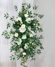 Load image into Gallery viewer, Wedding Arch Flowers &amp; Table Runner in White and Forest Green Rose
