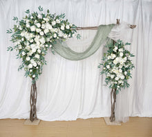 Load image into Gallery viewer, Wedding Arch Flowers in White and Sage with Daisies, Corner Swag for Elegant Decor
