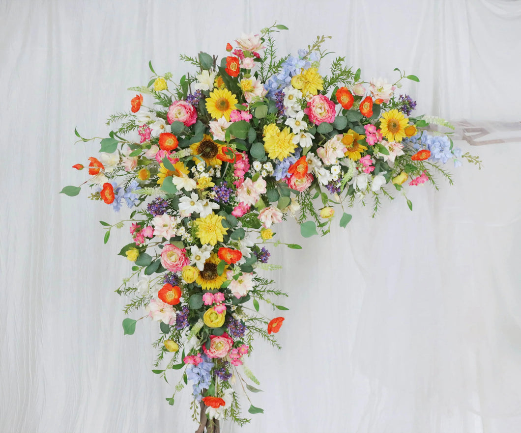 Wildflower Wedding Arch Flowers with Sunflowers & Jasmine | Corner Swag Decor