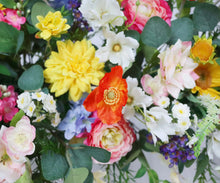 Load image into Gallery viewer, Detail of Wildflower Wedding Arch Flowers with Sunflowers &amp; Jasmine, Corner Swag Decor
