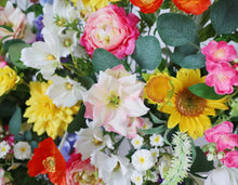 Load image into Gallery viewer, Detail of Wildflower Wedding Arch Flowers with Sunflowers &amp; Jasmine, Corner Swag Decor
