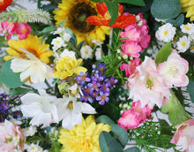 Load image into Gallery viewer, Detail of Wildflower Wedding Arch Flowers with Sunflowers &amp; Jasmine, Corner Swag Decor
