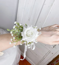 Load image into Gallery viewer, Wrist Corsage of Rose &amp; Baby&#39;s Breath
