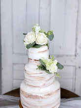 Load image into Gallery viewer, White and Sage Green - Wedding Cake Topper, Floral Cake Decoration, Cake Topper Flowers, Party Cake Decoration
